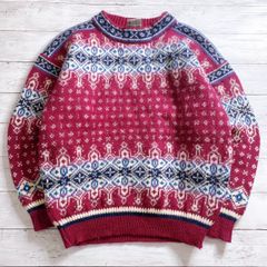 ノルウェー製 80s～90s Vintage DALE OF NORWAY WOOL SWEATER ダーレオブノルウェー ピンク レッド ネイビー ホワイト ノルディック柄 雪柄 総柄 ウールニットセーター 古着 #26593