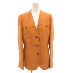 ロエベ LOEWE ノーカラー ジャケット シングル リネン 麻 40 キャメル /FF