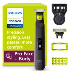フィリップス Norelco OneBlade Pro 360 フェイス＋ボディ電動シェーバー ひげトリマーグルーマー 360ブレードテクノロジー 14レングス精密コーム ボディキット ソフトポーチ モデル QP6542／70 1