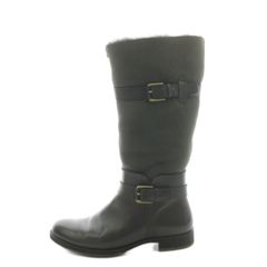 エコー ecco SAUNTER ロングブーツ ボア 切替 レザー 37 グレー 黒 ブラック 23462355869 /AN