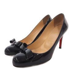 クリスチャンルブタン Christian louboutin パンプス リボン エナメル ハイヒール 36.5 紺 ネイビー /FF ■GY62