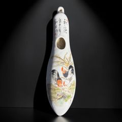 時代物 中国陶器 一輪挿し 鶏 壁掛け 中国雑貨 にわとり 花瓶 フラワーベース 色絵 陶磁器 骨董品 アンティーク