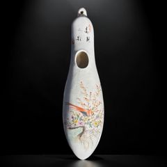 時代物 中国陶器 一輪挿し 鶯 壁掛け 中国雑貨 鳥 花瓶 フラワーベース 色絵 陶磁器 骨董品 アンティーク
