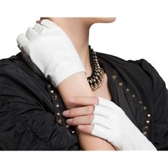 【新品】 [Nappaglo] レディース 女性用 ショート 指なし レザー フィンガーレス 手袋 冬 インナー 保温 暖かい 防寒 運動 運転 ドライブ グローブ (S, ホワイト（シルク ライニング）)