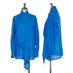 イッセイミヤケISSEY MIYAKEシルクアシンメトリードレープブラウス 青M