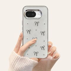 [TEELOFU]For Google Pixel 10a ケース シルバー ミニ立体リボン 透け感 クリア Pixel10aカバー 0