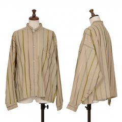 イッセイミヤケISSEY MIYAKE マルチストライプ織りスタンドカラーシャツ モカ他9