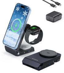 Koolehaoda 3-in-1 ワイヤレス充電ステーション Qi2.2認証25W充電器 MagSafe対応 TECペルチェ素子＋冷却ファンで iPhone 17／16（ iOS 26バージョン以降）15／14／13／12 Google pixel 10 1
