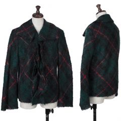 토리코 꼼데가르송 tricot COMME des GARCONSモヘヤ混紡タータンチェック断ち切りジャケット 緑黒赤M