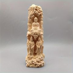 人気商品 黄楊木 彫刻 仏像 仏教 西方 西方浄土 三位一体 仏陀 三宝 手作り 木彫り 木製 置物 職人技 洗練された 繊細 屋内 屋外 オフィス