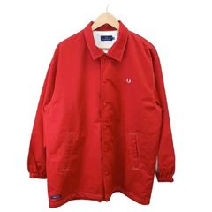 フレッドペリー FRED PERRY 90's コーチジャケット ヴィンテージ ロゴ 刺繍 スナップボタン O 赤 レッド 長袖 FPJ441 /NP ■GY22