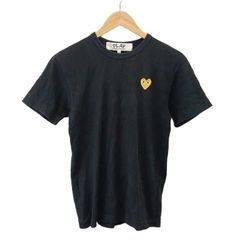プレイ 꼼데가르송 PLAY COMME des GARCONS AD2019 Tシャツ カットソー ゴールドハート ワッペン ラウンドネック 半袖 M 黒 ブラック トップス AZ-T216 YU ■GY53