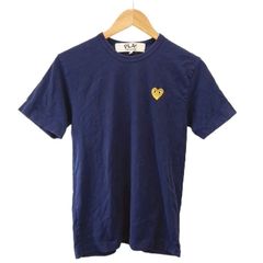 プレイ 꼼데가르송 PLAY COMME des GARCONS AD2021 Tシャツ ハート 刺繍 半袖 M 紺 ネイビー ゴールドカラー AZ-T216 YU ■GY53
