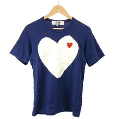 プレイ 꼼데가르송 PLAY COMME des GARCONS AD2020 Tシャツ カットソー ハート 刺繍 プリント 半袖 M 紺 ネイビー トップス AZ-T184 YU ■GY53