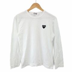 プレイ 꼼데가르송 PLAY COMME des GARCONS Tシャツ ロンT カットソー ハート 刺繍 長袖 S 白 ホワイト トップス ラウンドネック YU ■GY53