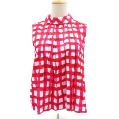 マルニ MARNI × ユニクロ UNIQLO ブラウス カットソー S 赤 レッド オフホワイト チェック柄 ハイネック ノースリーブ HO55 ■ECD009