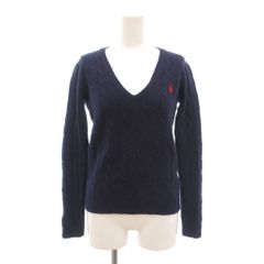 폴로 랄프로렌 POLO RALPH LAUREN 케이블 니트 스웨터 울 캐시미어 혼합 로고 자수 V 넥 긴팔 XS 네이비 NL ■ECG010