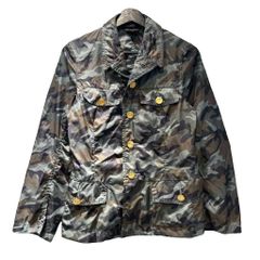 꼼데가르송 COMME des GARCONS AD2005 ナイロンジャケット 迷彩柄 カモフラ柄 金ボタン SS 緑 グリーン GQ-J050