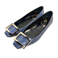 ロジェヴィヴィエ ROGER VIVIER パンプス フラットシューズ ローヒール 35 青 ブルー