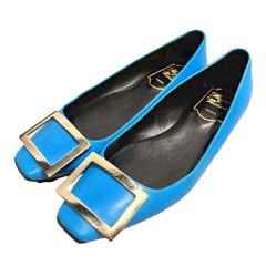 ロジェヴィヴィエ ROGER VIVIER パンプス フラットシューズ 金金具 35 青 ブルー
