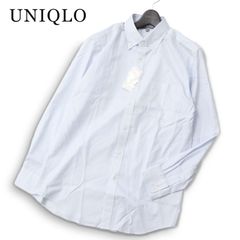 【新品 未使用】 UNIQLO ユニクロ 通年★ 長袖 ボタンダウン ファインクロス ストライプ シャツ Sz.L メンズのサムネイル