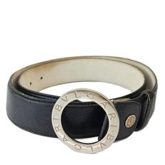 ブルガリ BVLGARI ブルガリ ブルガリ ベルト 牛革 グレインレザー バックル サークルロゴ シルバー金具 105/42 黒 ブラック /XZ ■GY19