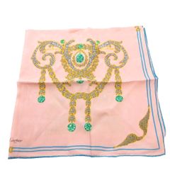 カルティエ Cartier スカーフ ロゴ 総柄 プリント シルク 絹 ピンク /FF ■GY18