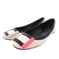 ロジェヴィヴィエ ROGER VIVIER フラットシューズ パンプス レザー スクエア金具 36 白 ホワイト /FF ■GY19