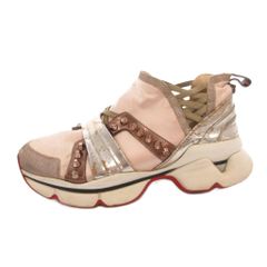 クリスチャンルブタン Christian louboutin 123 Run Flat スニーカー シューズ ローカット ラメ スタッズ ピンク 36.5 /FF