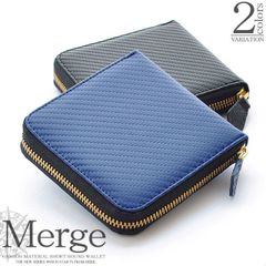 短財布 ラウンド短財布 コンパクト財布W 牛革 カーボン加工 Merge マージ 2カラー ブラック ネイビー 二つ折り財布 ラウンドファスナー ショートウォレット コンパクト メンズ ギフト プレゼント 送料無料