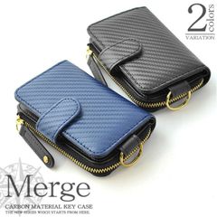 キーケース 牛革 カーボン加工 Merge マージ 2カラー ブラック ネイビー 撥水 ラウンドファスナー キーウォレット コインケース カードポケット シンプル おしゃれ メンズ ギフト プレゼント送料無料
