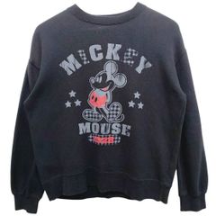 Disney ディズニー ミッキーマウス スウェット M ブラック 1928プリント チェック柄デザイン キャラクター 長袖 トレーナー コットン100% フェード 古着 メンズ レディース ユニセックス アメカジ ストリート カジュアル 秋冬 ヴィンテージ風