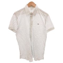 ラコステ LACOSTE シャツ カジュアル チェック 半袖 M 白 ホワイト /FF ■IBO101