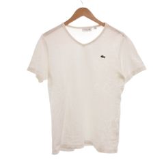 ラコステ LACOSTE Tシャツ ロゴ刺繍 Vネック 半袖 無地 M 白 ホワイト /SX ■IBO103