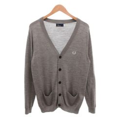 フレッドペリー FRED PERRY ニットカーディガン Vネック 長袖 ポケット L グレー ユニオンジャック柄 ロゴ刺繍 ボタン F3071 /TQ ■IBO105