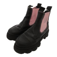 ガニー GANNI Calf Leather サイドゴアブーツ ショート 37 黒 ブラック ピンク レザー /NU ■IBO101