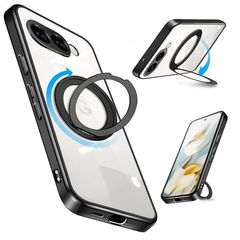 【新品】 Zabarsii Google Pixel 9a 用 ケース リング付き 背面クリア グーグル ピクセル9a カバー ストラップホール付き ブラック