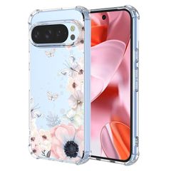 Samyje 対応 Google Pixel 9 / 9 Pro ケース 超柔らかい透明スリム TPU 携帯カバー グーグルピクセル9 / 9 Pro 保護ケース 可愛い 花柄 シリコンカバー 薄型 落下防止 耐衝撃 傷つけ防止 スマホケース - ピンクの 1