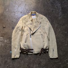 JUNYA WATANABE COMME des GARCONS MAN × Lewis Leathers 2003aw インサイドアウトダブルライダースウールニットジャケット M ベージュ ジュンヤワタナベコムデギャルソンマン ルイスレザー