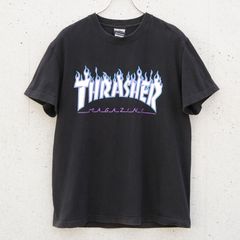THRASHER MAGAZINE スラッシャー フレイムロゴ Tシャツ ブルー×パープル フェードブラック L スケート 古着