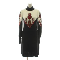 モスキーノ MOSCHINO BOUTIQUE ニットワンピース ひざ丈 長袖 ハイネック 総柄 ウール I38 黒 ブラック 白 ホワイト 赤 レッド 222R J04916100 /KU ■GY62