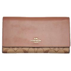COACH コーチ 3つ折り長財布 PVC ブラウン シグネチャー IDケース パスケース 馬車金具 メタルロゴ フラップ かぶせ式 ロングウォレット 大容量 多機能 レディース メンズ 定番 上品 高級感 ギフト プレゼント