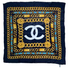 CHANEL シャネル 大判シルクスカーフ 네이비