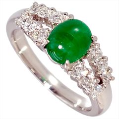 タサキ TASAKI カボション リング 指輪 エメラルド 0.98ct 約11号 K18WG 4.9g ホワイトゴールド ダイヤモンド 0.43ct レディース【中古】