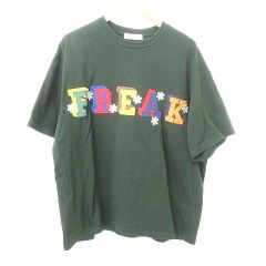 フリークスストア FREAKS STORE 美品 アップリケ ロゴ Tシャツ 222-1285 Sサイズ 緑 グリーン