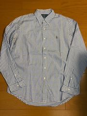 90s ラルフローレン RALPH LAUREN ギンガムチェックシャツ ボタンダウンシャツ RRL Polo アメカジ ポニー ホワイト×ライトブルー Lサイズ ノームコア