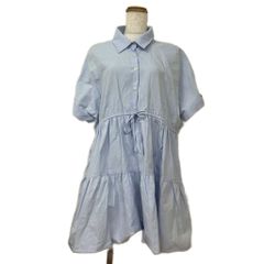 ザラ ZARA チュニック シャツ ブラウス USA L 水色 ライトブルー 襟付き 半袖 ドローストリングウエスト /OY ■ECA004