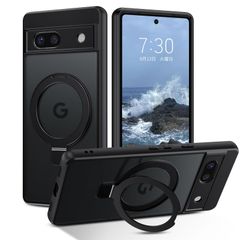 DUEDUE Google Pixel 7a ケース スタンド機能 120°開閉可能 ピクセル7a ケース マグネット搭載 ブラック 半透明のデザイン 指紋防止 耐衝撃 一体型 薄型 TPUケース 車載ホルダー対応 ワイヤレス充電 全面保護