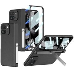 NINKI適応 Google Pixel 9 Pro Fold ケース キックスタンド 磁気ヒンジ 折り畳み式 PC+PU革 スクリーンフィルム一体型 ヒンジ保護 すり傷防止 ワイヤレス充電 グーグル ピクセル 9プロ フォールド 5G カバー（ブラック）