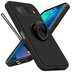 WZOYXOC と互換性のある Google Pixel 8A 用のケース リング ストラップ付き シリコン ブラック